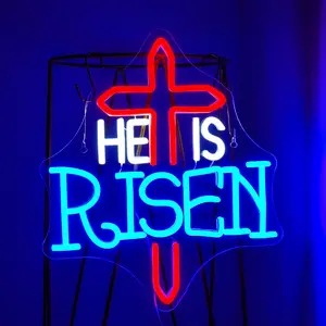 He Is Risen Neon Sign, USB Powered LED Neon Light, Wall Hanging Novelty Lighting, Home Decoration Lamp for Home Living Room Bedroom Dining Room Courtyard Lawn