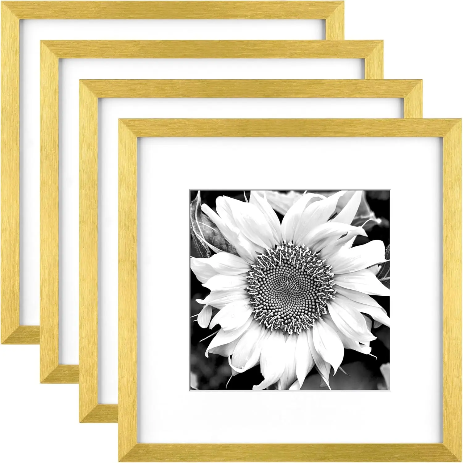 12x12 Picture Frames Set of 4, Square Frame Displays 8x8 with Mat or 12x12 without Mat, Gallery Wall Frames 12 x 12 for Wall Mounting (4 pack, )