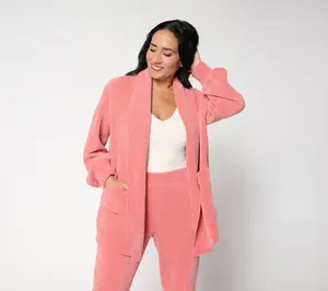 QVC Women's Modern Comfort Textured Fleece Open-Front Cardigan, Long-Sleeve Womenswear Knitwear Top with Waffle Texture