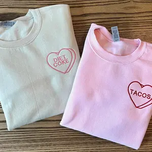 Coquette Candy Embroidered T-Shirt Cotton Crewneck, Unisex Tacos Matching Shirt Embroidery for Couples, Diet Coke Tee Shirt Valentine Gifts