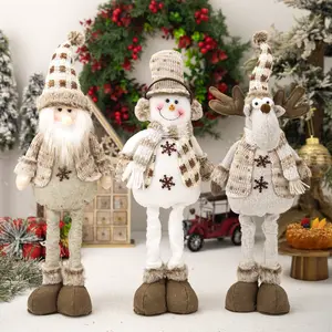 New Christmas Snowman Telescopic Doll Santa Claus Handmade Knitted Reindeer Plush Christmas Gift Ornament