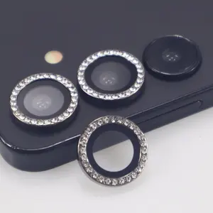 for  Galaxy S24 Plus Camera Lens Protector Bling Glitter  Metal  Tempered Glass Screen Accessories Sparkly Rhinestones Lens Cover for (Black, S24 Plus)