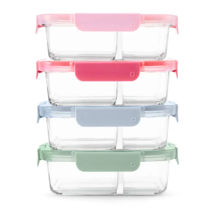 Ello Color Lock 8pc 3.4 Cup Divided Glass Meal Prep Set