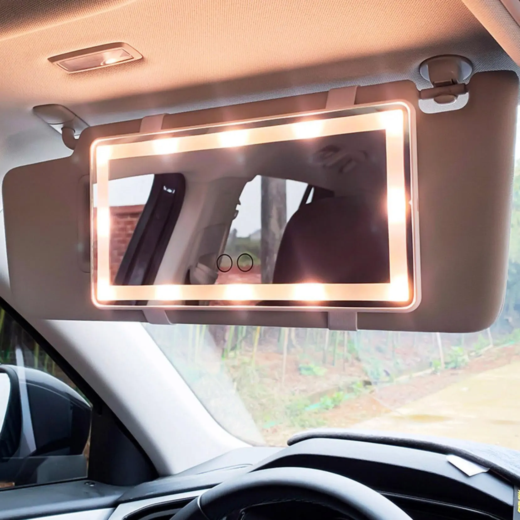 Rechargeable Car Visor Makeup Mirror - Beauty Products, Clip-On Vanity with 3 Light Modes, Touch Dimming, White 'Passenger Princess' Gift Accessory, Multifunctional Car Led, Abs, Nightlight, Vanity Aesthetic, Lady Mirror Clip, Usb Port, Automatic