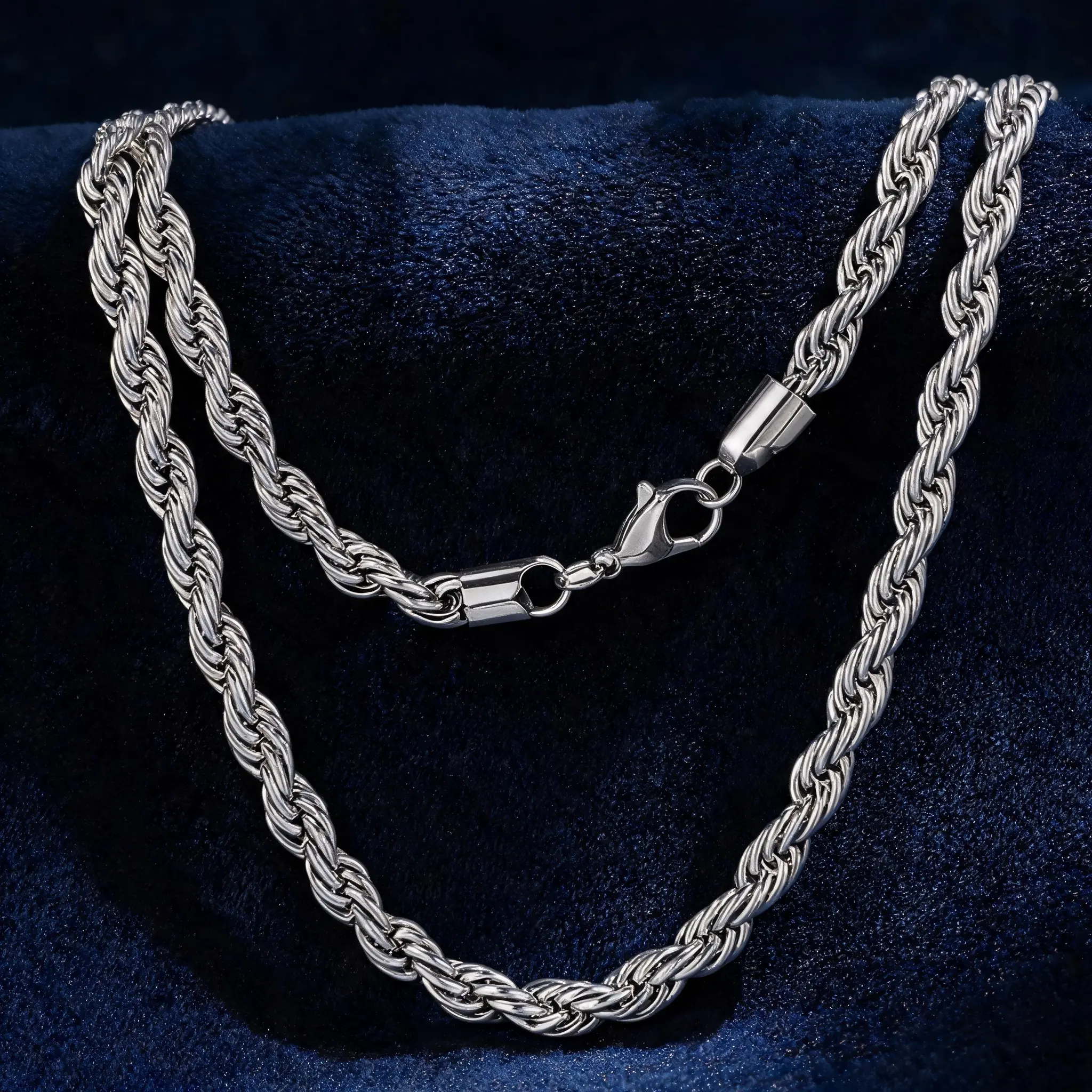 Adults' 925 Silver-Coated Braided Rope Chain Necklace - Dainty Durable Twist Design, No Pendant, 20in/24in Fashion Jewelry for Daily Wear & Special Events, All Seasons