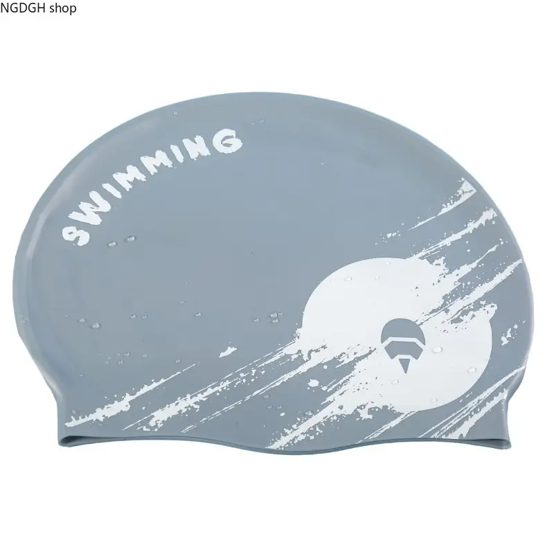Men's Silicone Swim Cap with Graphic PU Print - Stretch-Fit for Long Hair, Water-Resistant for Pool Training