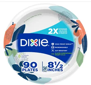Dixie Medium Paper Plates, 8.5 Inch, 90 Count, 2X Stronger*, Microwave-Safe, Soak-Proof, Cut Resistant, Disposable Plates For Everyday Breakfast, Lunch, & Dinner Meals