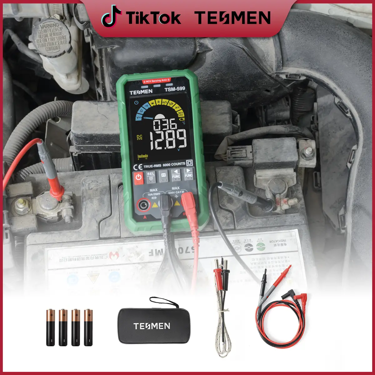 TESMEN TSM-599 Smart Multimeter, 6000 Counts, DC/AC Voltage&Current, Non-Contact Voltage Detection, Resistance, Continuity, Capacitance, Hz%, Temperat