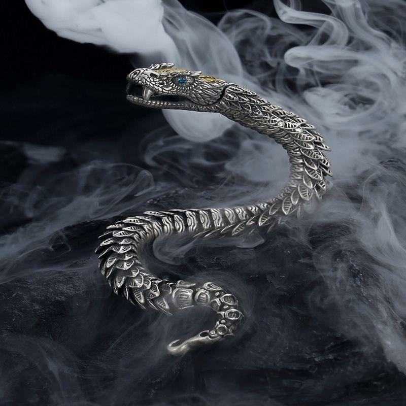 Black Snake Silver-plated Bracelet Men's Retro Style