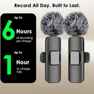 Rechargeable Wireless Microphone Set - 2 Mini Lavalier Mics for iPhone Android & iPad - Up to 6 Hours Recording Time per Charge - Compact & Convenient for Recording Live Streaming & Vlogging