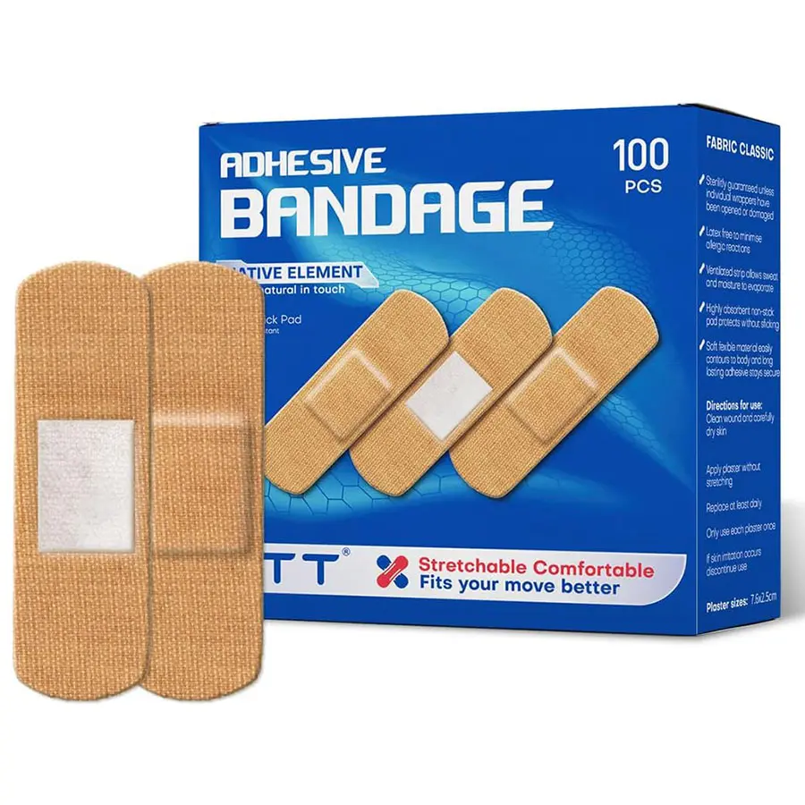 GTT 100/400Pack Basic Care Flexible Fabric Sterile Adhesive Bandages, Comfortable Cushioned Wound Care & Protection First Aid Healthcare, for Minor Cuts, Wounds and Scrapes, Breathable with Non-Stick Pad, Latex Free, One Size 1x3 In, 100 Count