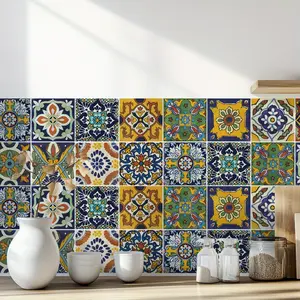 Removable tile stickers Pattern Gray shades easy Peel and Stick stickers Model stickers Back splash Talavera style stickers mixed for walls Kitchen bathroom Stair decals 24pcs 4x4inch