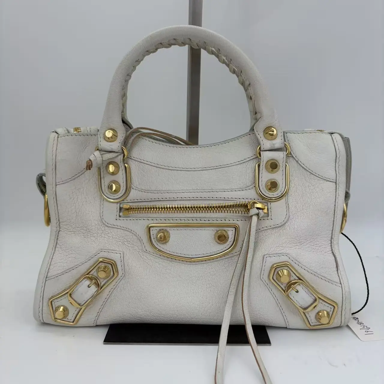 Pre-owned Balenciaga Mini City bag (small size), classic style, white with gold hardware