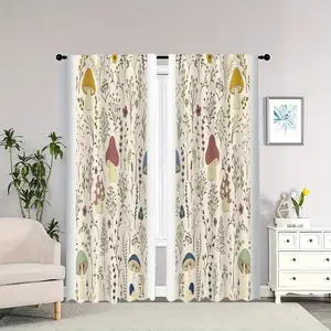Mushroom, floral, and plant patterned curtains; double-sided blackout curtains suitable for living rooms, bedrooms, and apartments; perfect for decorating for the new year; Window Curtain