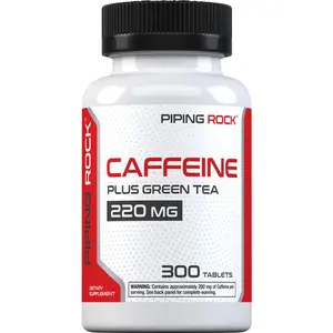 Piping Rock Caffeine Pills 220mg | 300 Tablets | with Green Tea Extract | Vegetarian, Non-GMO, Gluten Free Supplement