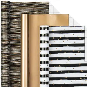 Gift Wrapping Paper Roll - 17In x 120In Per Roll - Luxury Black and Gold Stripe Anniversary Present Gift Wrap Paper for Men Birthday, Christmas, Wedding, Graduation, Father's Day and Party