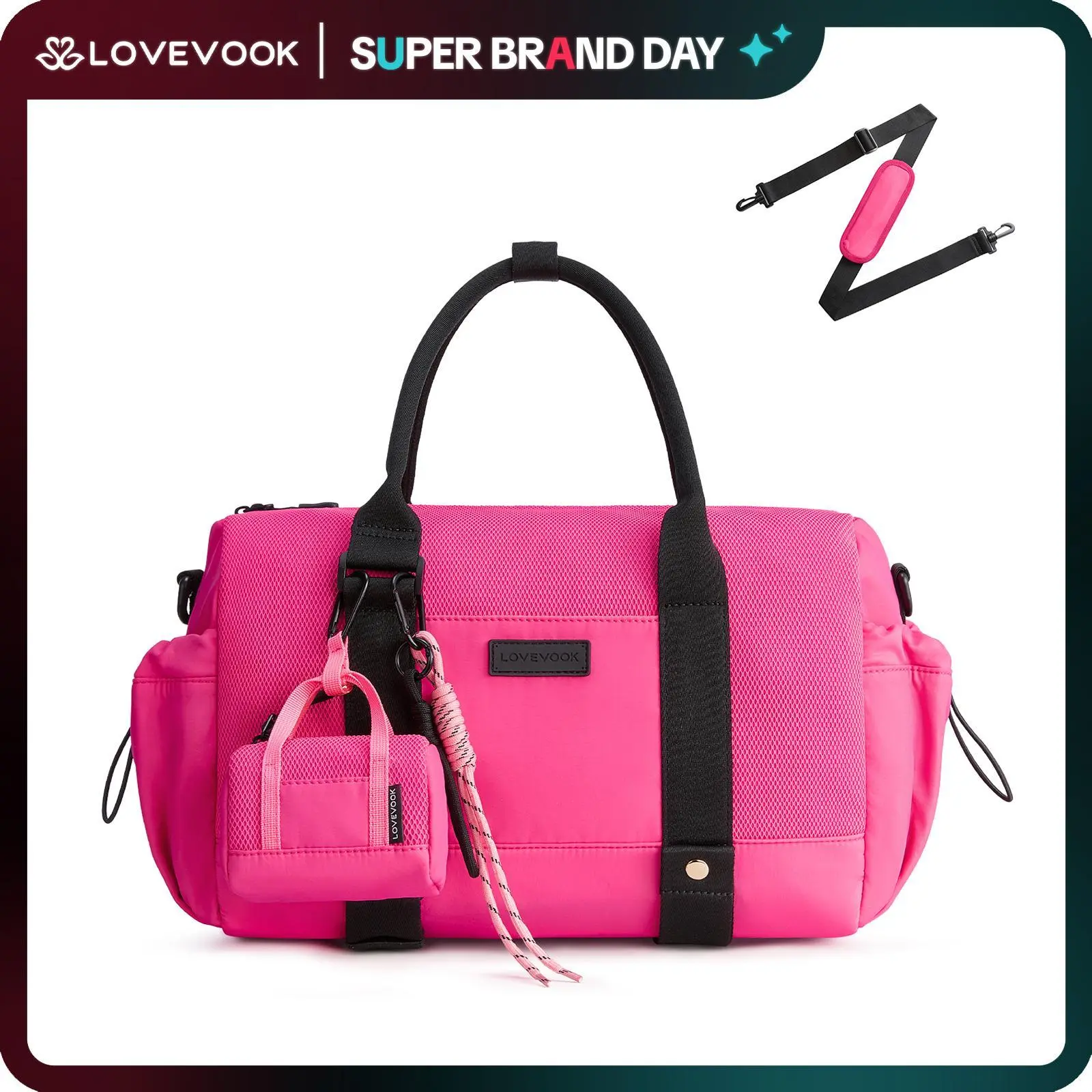 【NEW IN】LOVEVOOK Cute Women Mesh Gym Duffle Bag with Mini Headphone Bag, Small Waterproof Weekender Travel Bag with Wet Pocket, Multi Pocket Lightweight Yoga Sport Crossbody Handbag for Workout Swimming Short Trip