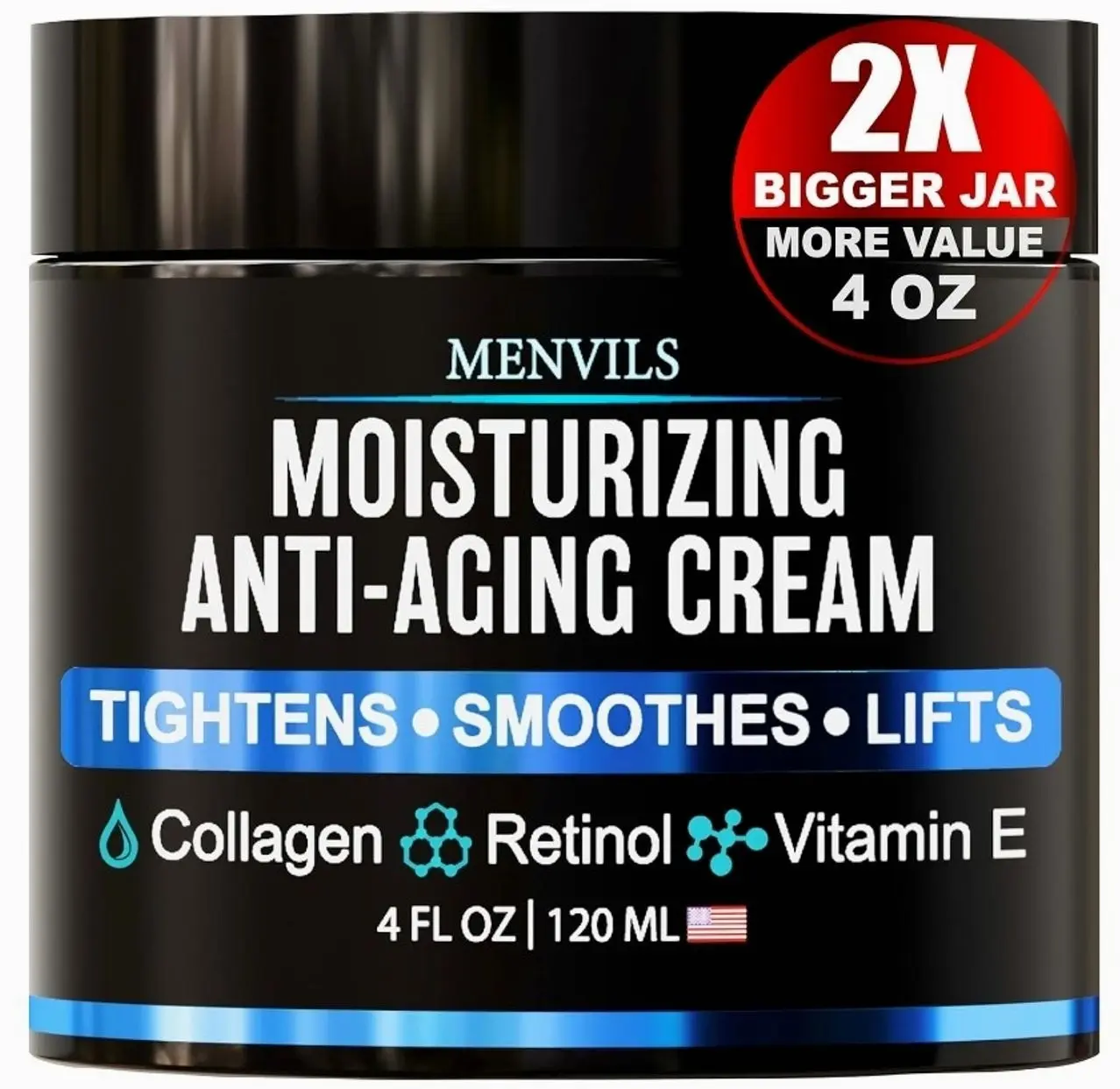 Mens Face Moisturizer Cream - Anti Aging & Wrinkle Repair - After Shave Lotion for Men with Collagen, Retinol, Vitamins E, Jojoba Oil - Age Facial Skin Care - Lightweight Day & Night Cream - 4 oz