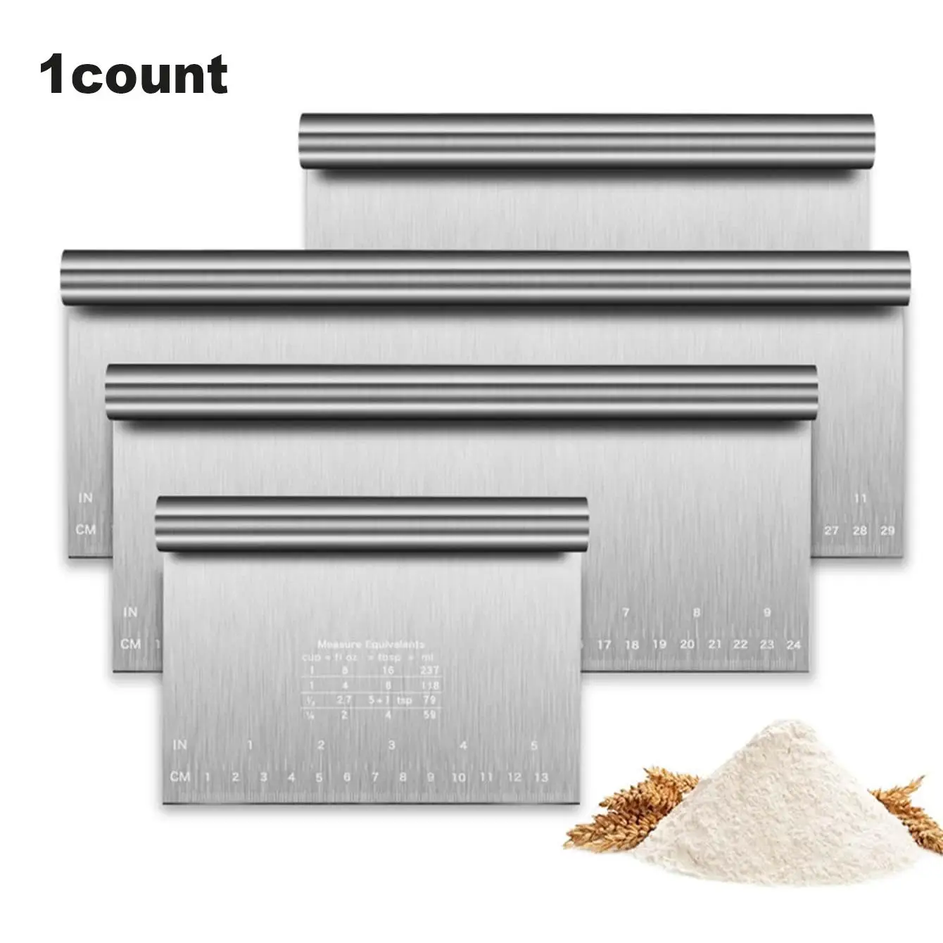 Stainless Steel Dough Cutter, Bread Scraper, Pastry Cake Smoother with Measuring Scale and Conversion Chart, Dishwasher Safe Pizza Cutter for Kitchen