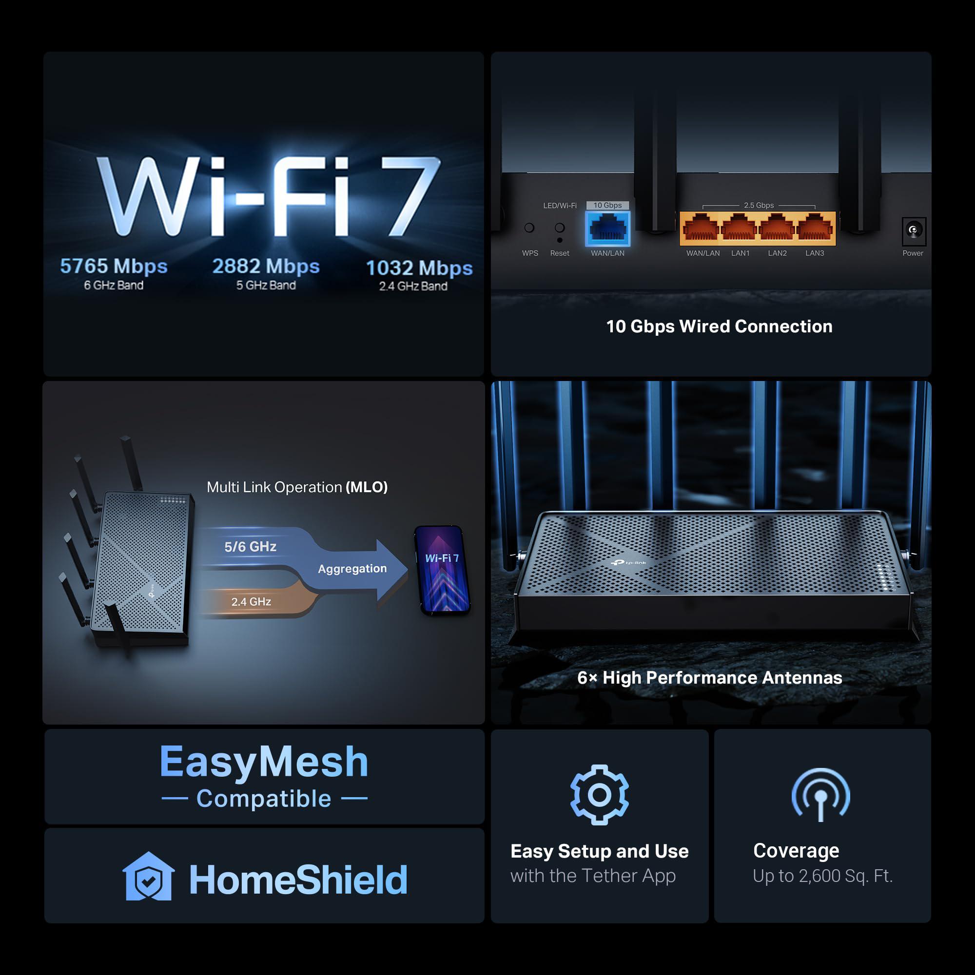 TP-Link Archer BE600Tri-Band Wi-Fi 7 Router BE9700  with 9.7 Gbps Speed & MLO Technology for High-Performance Users