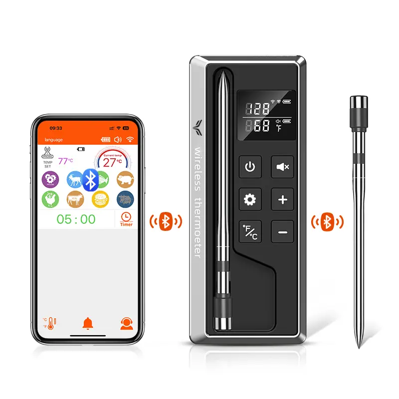 Meat Thermometer Digital Wireless, 800FT Long Range Bluetooth Cooking Thermometer, Food Thermometer for Remote Monitoring of Grill, Oven, Smoker, Air Fryer, Rotisserie, iOS & Android App