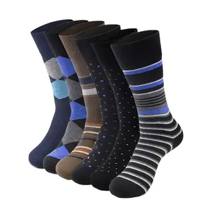 Stylishly Engineered 6-pack Men's Modal Socks - Anti-odor, Geometric Prints, Suitable for Business and Casual Wear Men's Breathable Striped Crew Socks Menswear Bestie