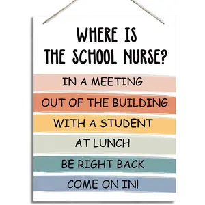 School Nurse Door Sign, Decorative Hanging Wood Plaque for Wall, Rustic Door Hanger for School Nurses Office, Where is the School Nurse?