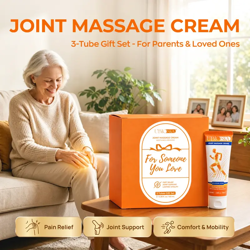UBIOSKA Joint Massage Cream 3-Pack Gift Set (3.4 fl oz x3) | Drug-Free Pain Relief Cream with Glucosamine, Chondroitin & Hyaluronic Acid | Fast-Absorbing, Non-Greasy Cooling Cream for Knees, Neck, Back & Shoulders | Gift for Mom, Dad & Grandparents
