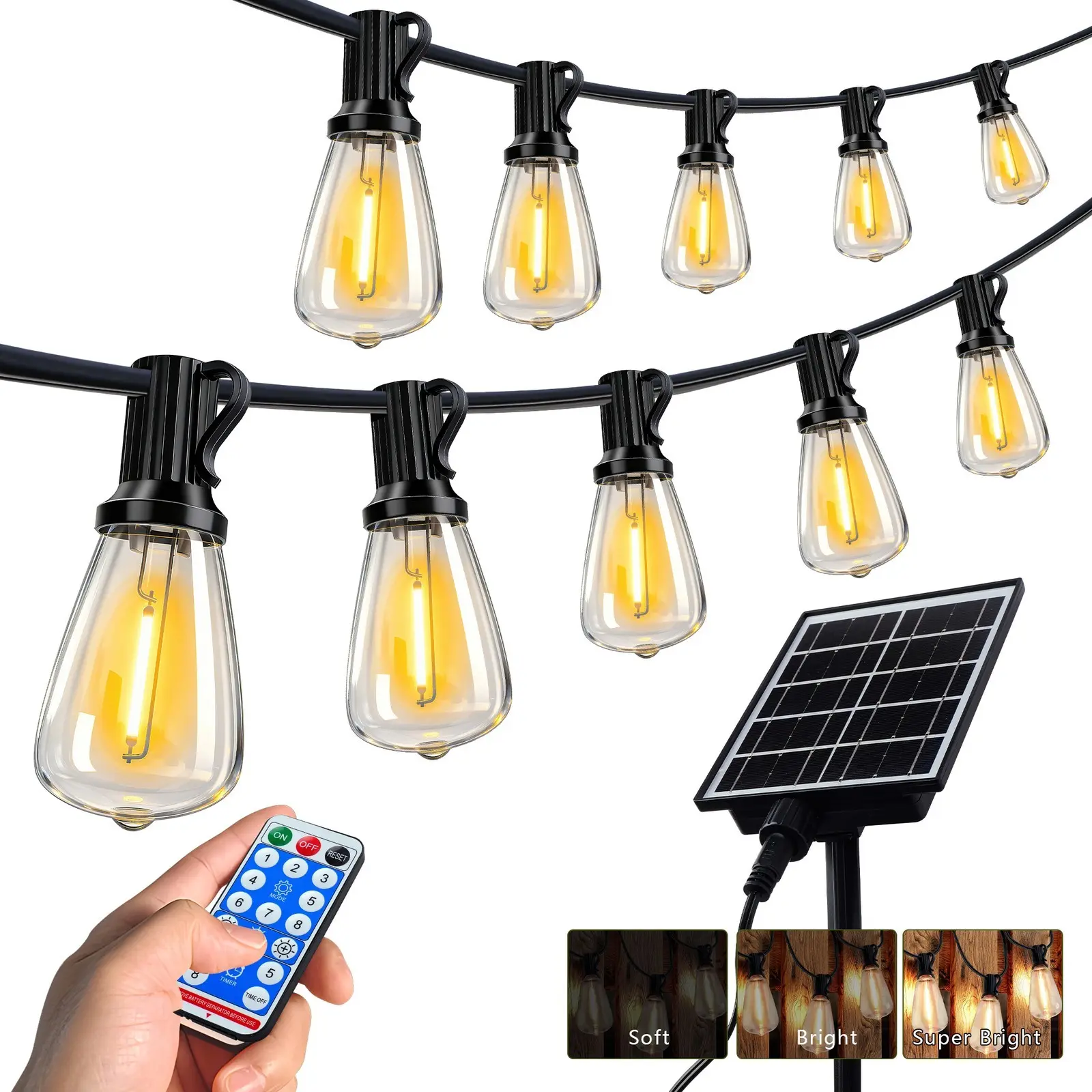 100FT Solar String Lights Outdoor Waterproof with Remote, 30+2 LED Shatterproof Bulbs, Dimmable & Timable, 3 Light Modes, Long Last for Garden,Patio, Backyard, Camping