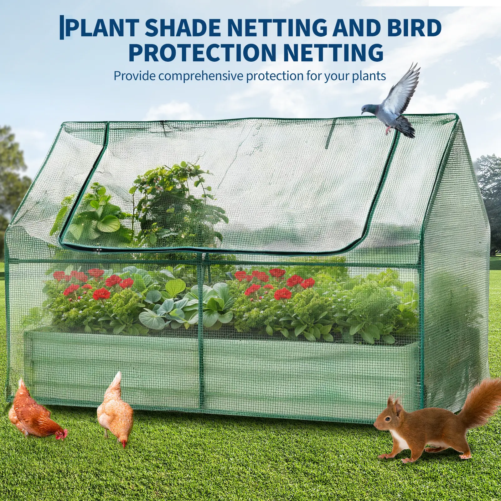 Galvanized metal raised garden bed kit with greenhouse cover, self-watering system, and insect net – 3-in-1 outdoor planter box for vegetables, flowers, and herbs