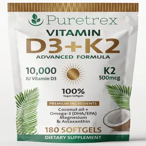 D3 + K2 Softgels with Coconut Oil – 10,000 IU Vitamin D3 & MK-7 K2 Softgels
