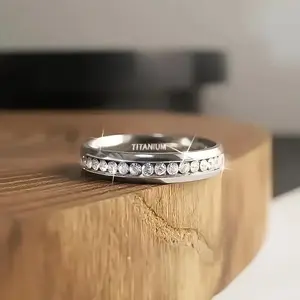 Titanium 5-Piece Women's Stainless Steel Wedding & Engagement Ring Set Hypoallergenic Bohemian with Synthetic Zircon White Gold Plated for Sensitive Skin