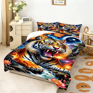 2/3Pcs Mighty Tiger Printed Quilt Set, Wild Animal Element Bedding Set, Comfortable and Breathable Quilted Comforter, Perfect for Animal Enthusiasts' Bedrooms, Dormitories, and Theme Hotels Decoration