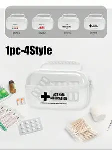 1pc Print Pills Medicine Patterns Pet Medical Kit,Clear Hard Shell Zipper Case ,Travel Portable Cosmetic Organizer Bag ,Plastic Storage Box With Zipper Closure For Toiletries Makeup, Small Items,Pouch For Snacks Stationery