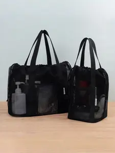 Large Capacity Mesh Swimming Bag with Multiple Pockets, Portable European Style Travel Storage Bag, Handheld Bathing Bag, Beach Bag, Travel Lightweight Bag