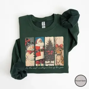 It’s The Most Wonderful Time Of The Year Sweatshirt, Vintage Santa Claus Christmas Crewneck, Coquette Bow Holiday Shirt for Women, Retro Festive Pullover, Cute Winter Gift Idea