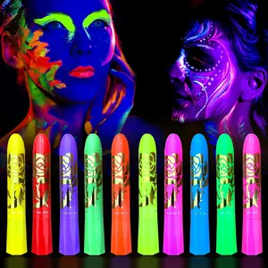 Glow in The Dark Face Paint Stick, 1 Set 10 Colors UV Light UV Reactive Face Body Paint Stick, Marker Pen for Cosplay Party, Party Supplies