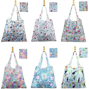 6 count  Grocery Bags Xlarge 50LBS Foldable Grocery Shopping Bags Washable Beach Bag Ripstop Nylon Tote Bags