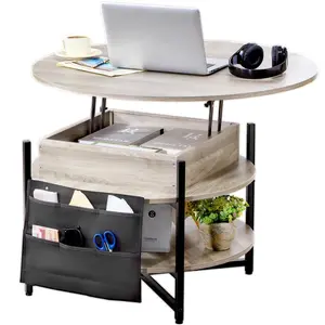 【Spotlight Day】VEVOR Lift Top Coffee Table, 35.3 in Round Coffee Table with Extra Storage Pockets, Pop Up Coffee Table for Living Room, White