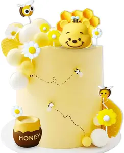 LaVenty Bumble Bee Cake Decorations Honey Comb Decorations Bear Baby Shower Cake Decoration Fun to Bee One Cake Topper Bumble Bee Party Favors Supplies Bee Cake Topper Bumble Bee Cupcake Toppers