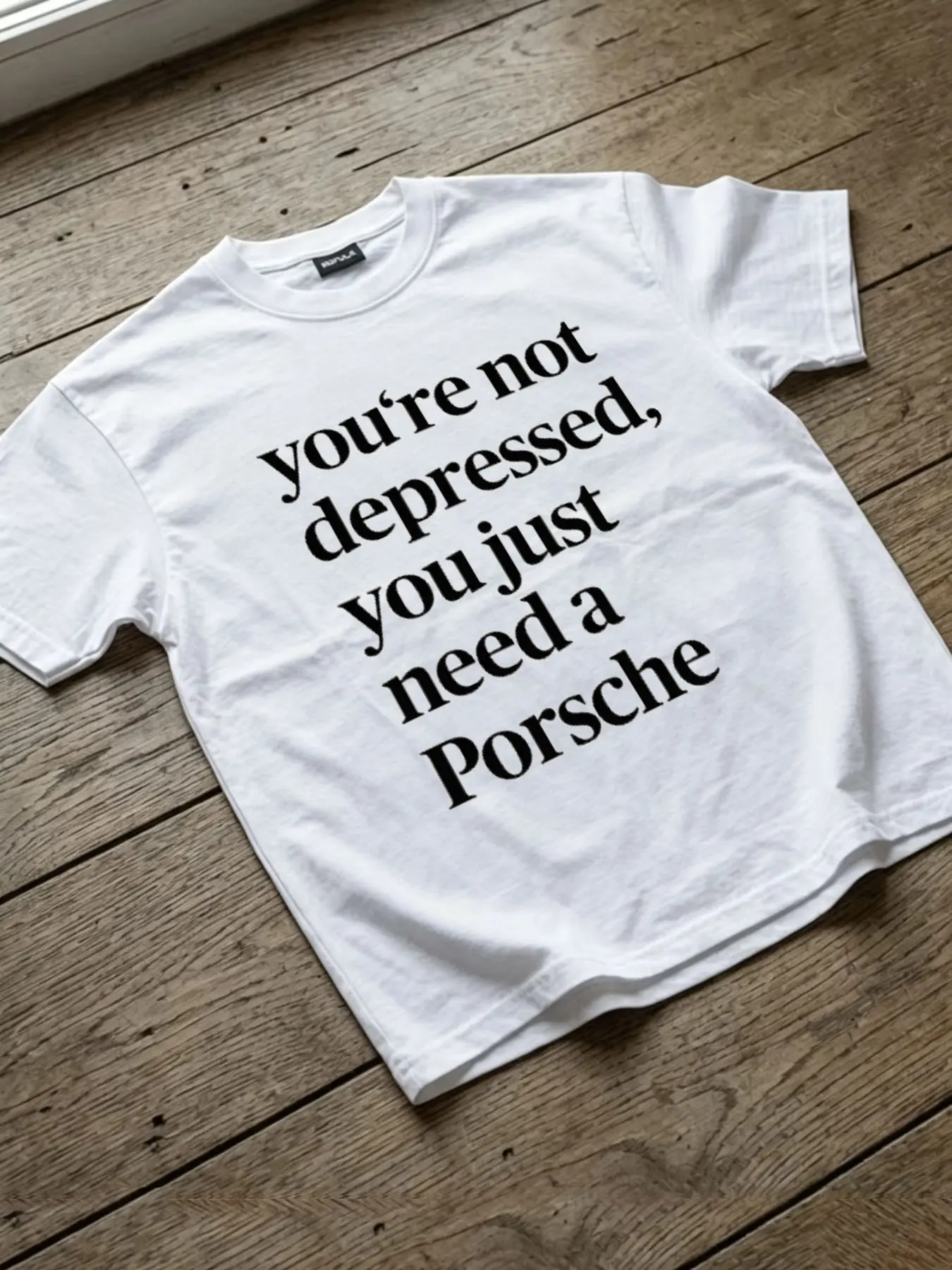 1 PCS You're Not Depressed You Just Need A Porsche Funny Slogan Text Graphic Print, Casual Car Enthusiast Meme Streetwear Tee, Soft Breathable Unisex Top For Sports Car Fans Daily Casual Outfit