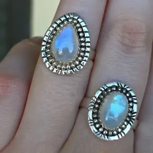 Teardrop or Oval Moonstone Sterling Silver Rings