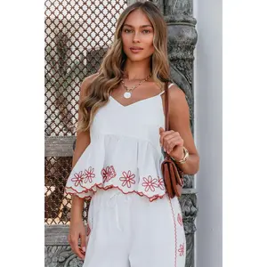 Veranda White Embroidered Babydoll Tank Top - FINAL SALE