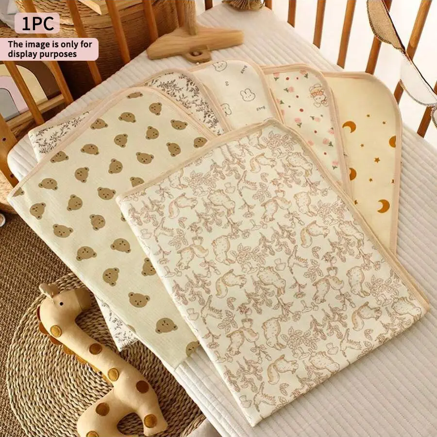 Baby Waterproof Diaper Pad, Newborn Cotton Crib Mattress Protector, Washable Bed Sheet for Kids, Soft Breathable Animal Print Design, Washable Bedding