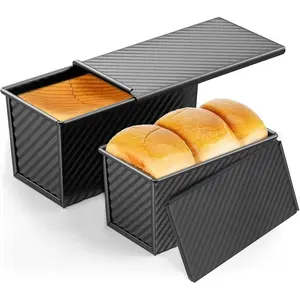 Bread Baking Tray with Lid, 2 Counts Non-stick Carbon Steel Bread Baking Tray, Baking Utensils for Oven Baking and Baking