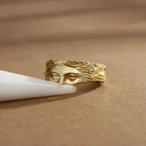 Niche Design Half Face Ring Fashion Trend Unisex Ring Engraved Open Ring Couple Style Personalized Retro Simple Gift