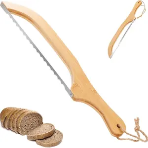 Bamboo Bread Bow Knife, Stainless Steel Sourdough Bread Cutter with Fiddle Bow Design for Bagels, Baguettes and More Bakeware Kitchen Smooth Utensils