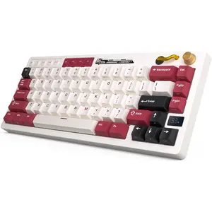 M65  Mechanical Keyboard with Volume Knob, 60% Tri-Mode Gaming Keyboard 2.4G/BT/USB-C, Gasket Mount,  Display, PBT Keycaps, Hot-Swappable Cream , White
