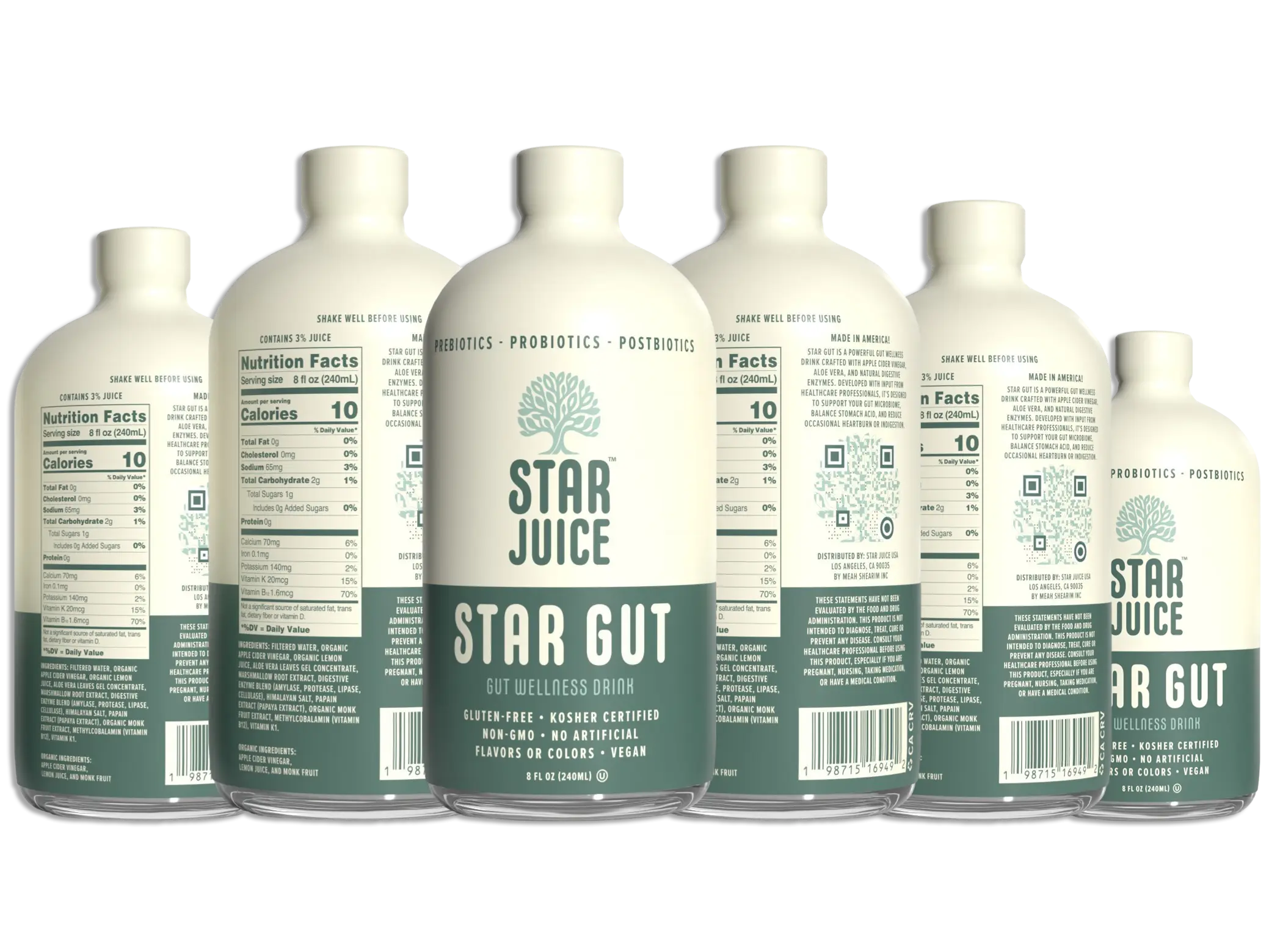 STAR JUICE Organic Kosher Liquid Gut Health Drink - 8 fl oz (240ml), Prebiotics, Probiotics, Digestive Enzymes, Papain Extract - Gluten-Free, Non-GMO, No Artificial Colors/Flavors - Bloat Relief, Heartburn Relief for Adults