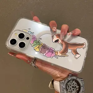 Trendy Magnetic Case for iPhone17 16 15 14 13 12 11 Pro Max Plus Ari 16E  Monkey with Tall Ice Cream Ultra Slim, MagSafe Support, Shockproof |   Playful & Fun Style